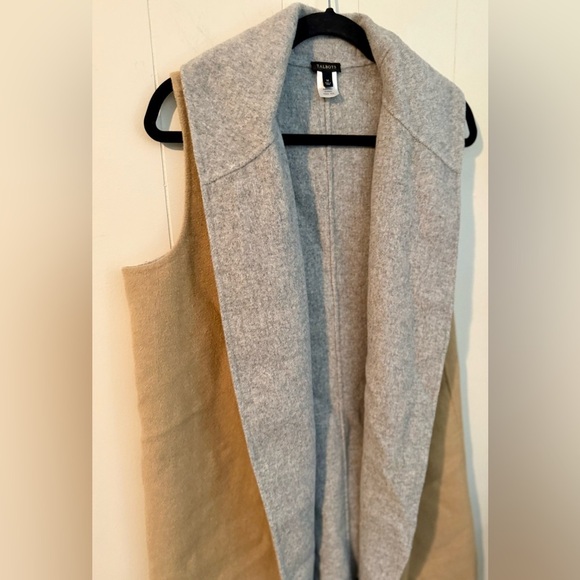 Talbots Camel Brown & Gray Shawl Collar Sleeveless Wool Cape Coat Vest Sz M - Picture 4 of 10